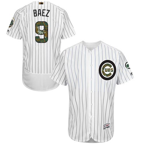 Cubs #9 Javier Baez White(Blue Strip) Flexbase Authentic Collection Memorial Day Stitched MLB Jersey